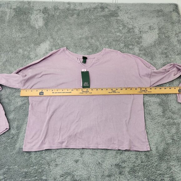 Wild Fable Shirt Womens L Purple Long Sleeve Cropped Top Relaxed Fit Crew Neck - Picture 5 of 8